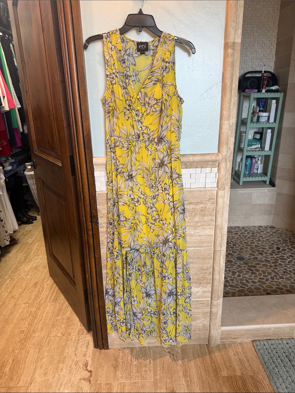 ECI Yellow Floral V-Neck Sleeveless Maxi Dress